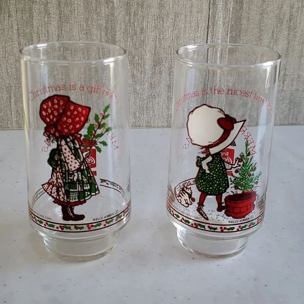 Set of 2 Vtg 1970s American Greetings Holly Hobbie Coca-Cola Drinking Glasses